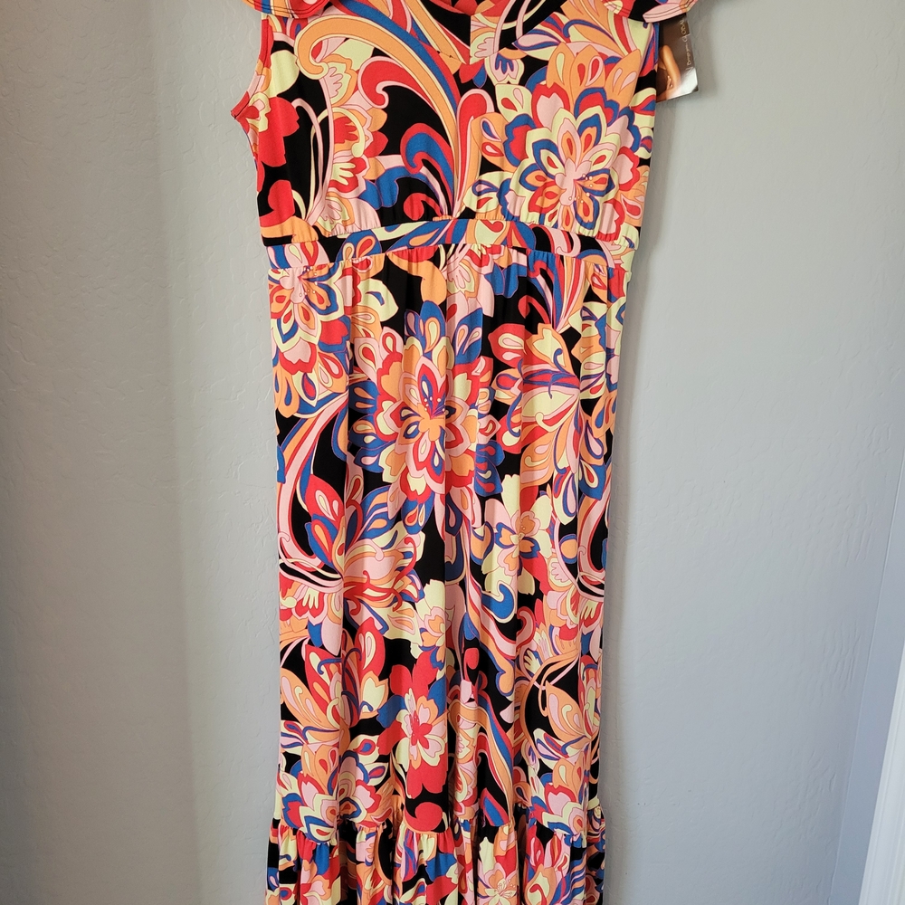 IMAN Vibrant Floral Maxi Dress - Red, Blue, Yellow Size L(14-16)